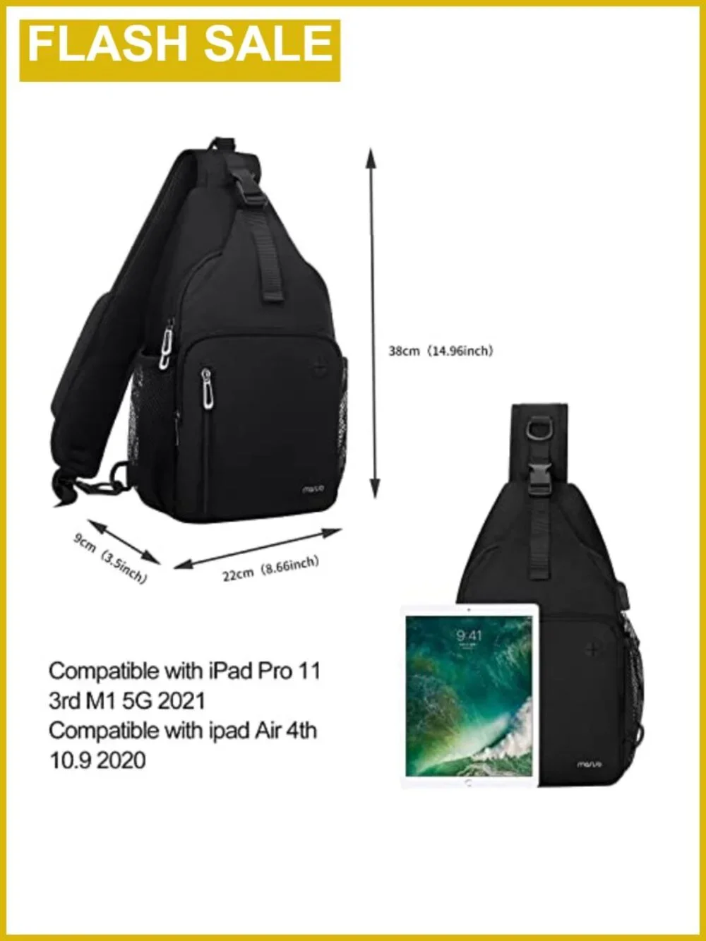 MOSISO Sling Backpack Crossbody Bag Travel Hiking Daypack with USB Port